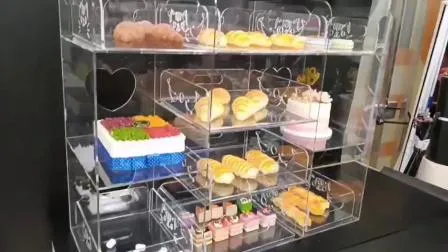 Kundenspezifisches transparentes Acryl-Ausstellungstablett mit Papiereinlage unten